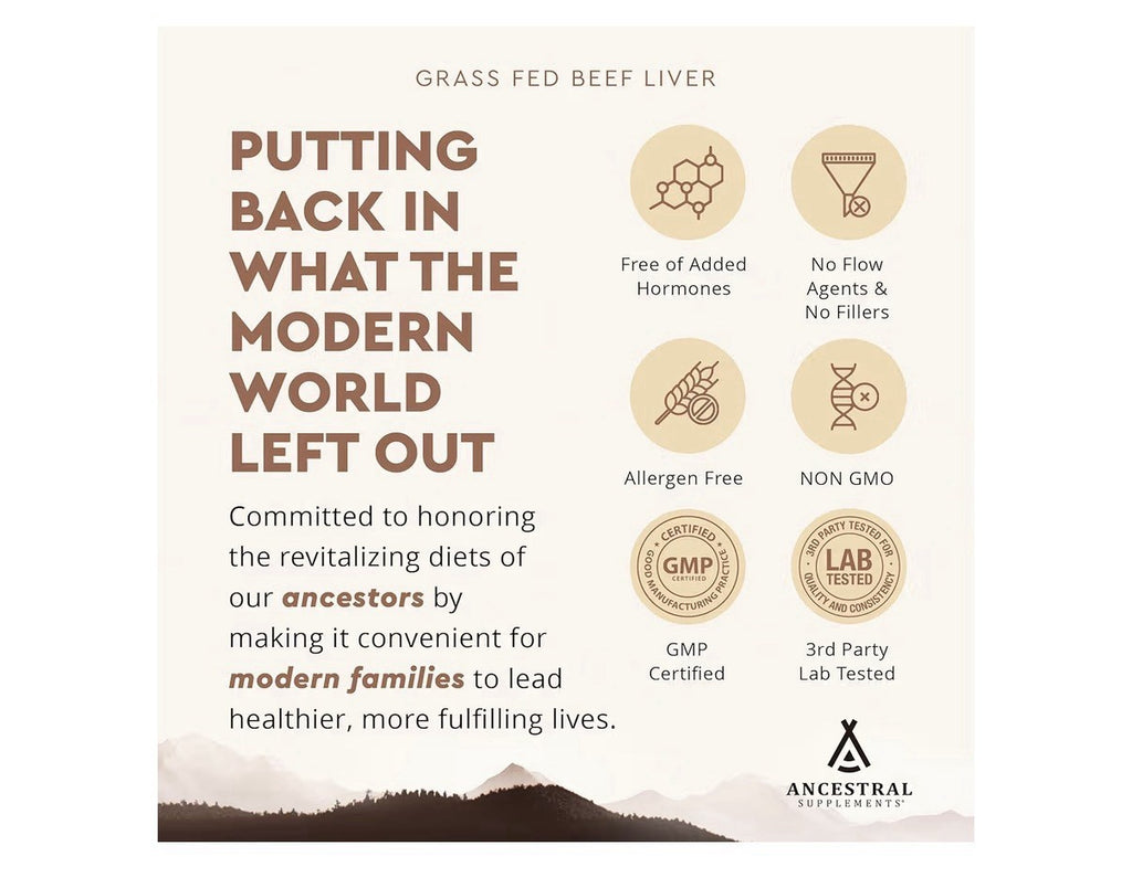 Ancestral Supplements Beef Liver Grass Fed Full Body Wellness 180 Capsules
