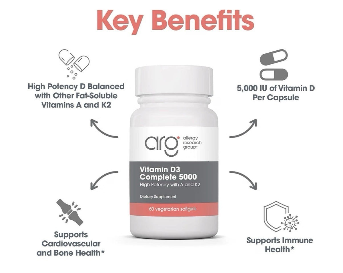 Allergy Research Group Vitamin D3 Complete 5000 High Potency With A & K2 60caps