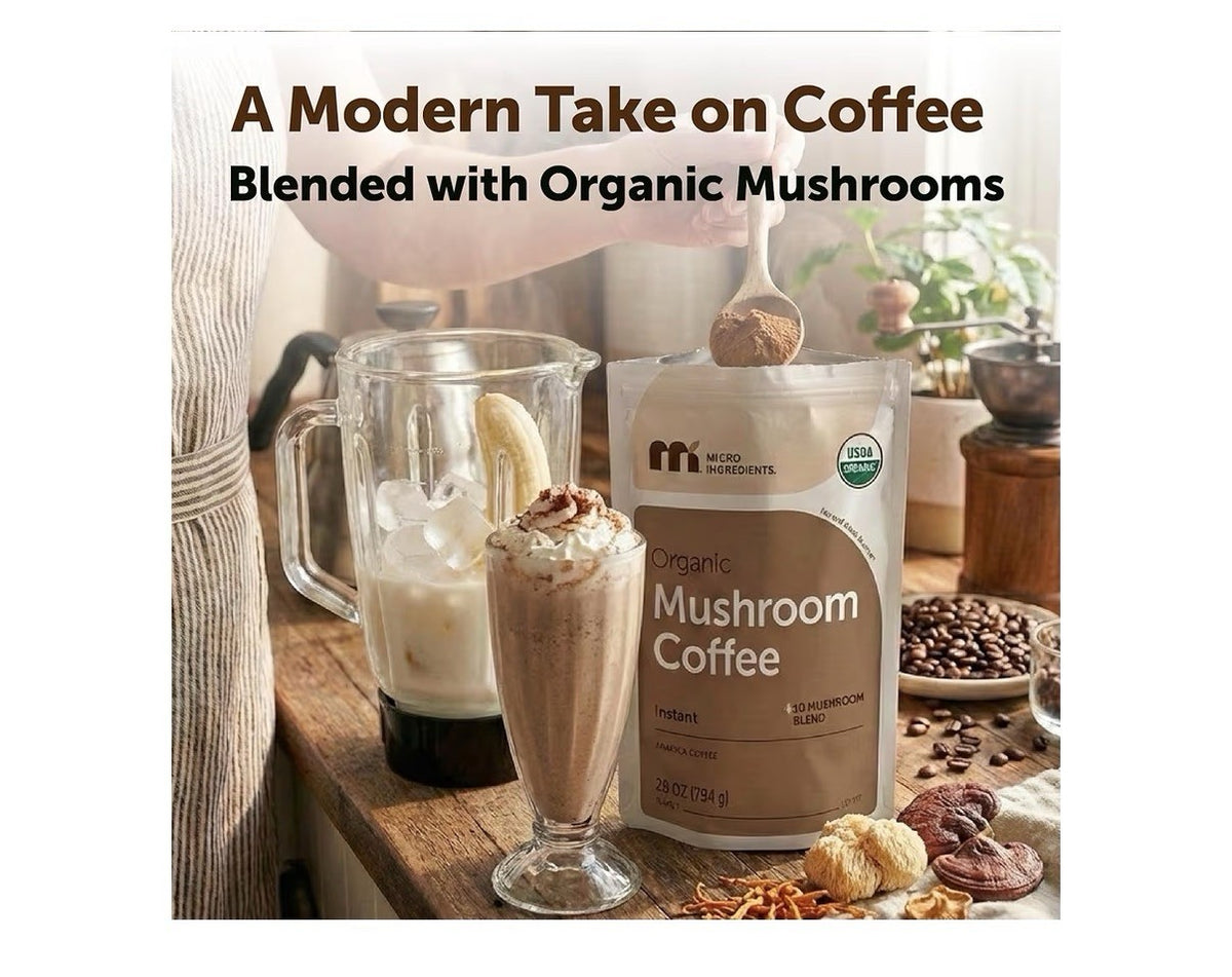 Micro Ingredients Organic Mushroom Coffee Powder 10 Mushrooms Blending 28 oz