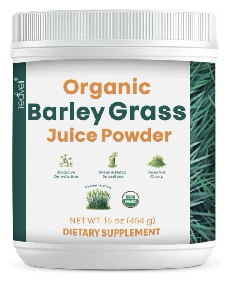 Teaveli Organic Barley Grass Juice Powder Raw Utah Grown 16 oz