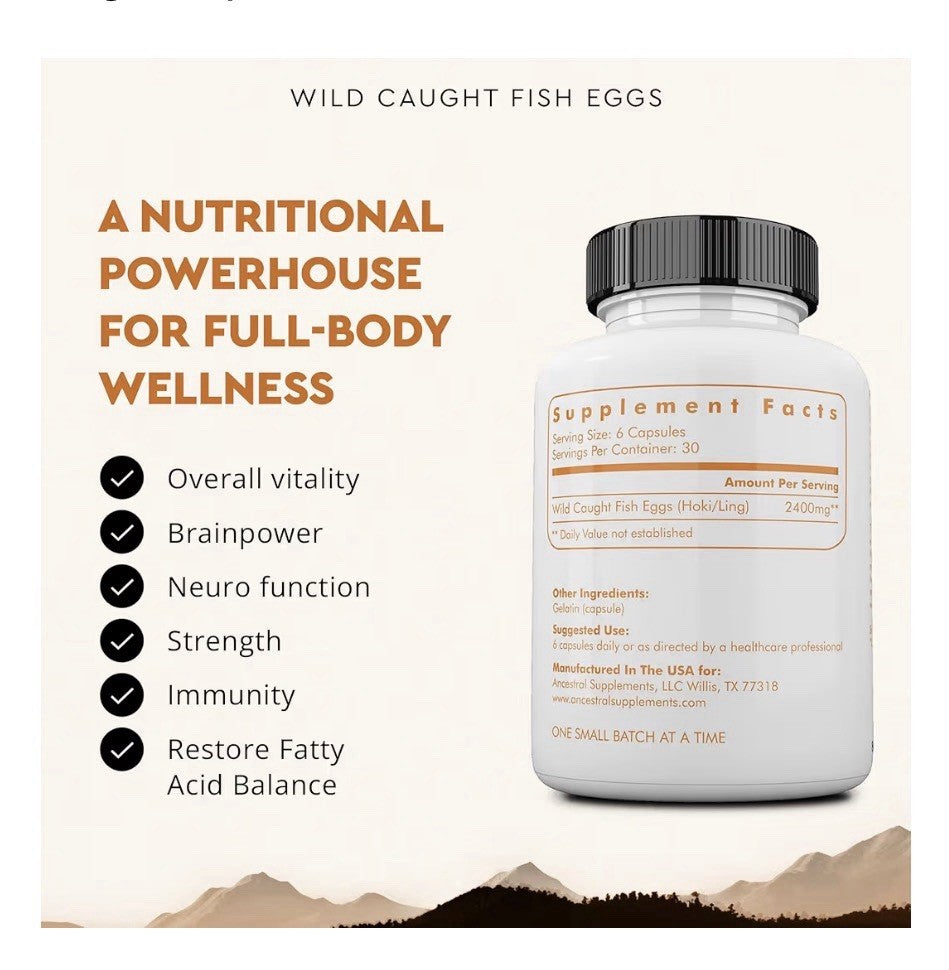 Ancestral Supplements Wild Caught Fish Eggs Pasture Raised 180 Capsules