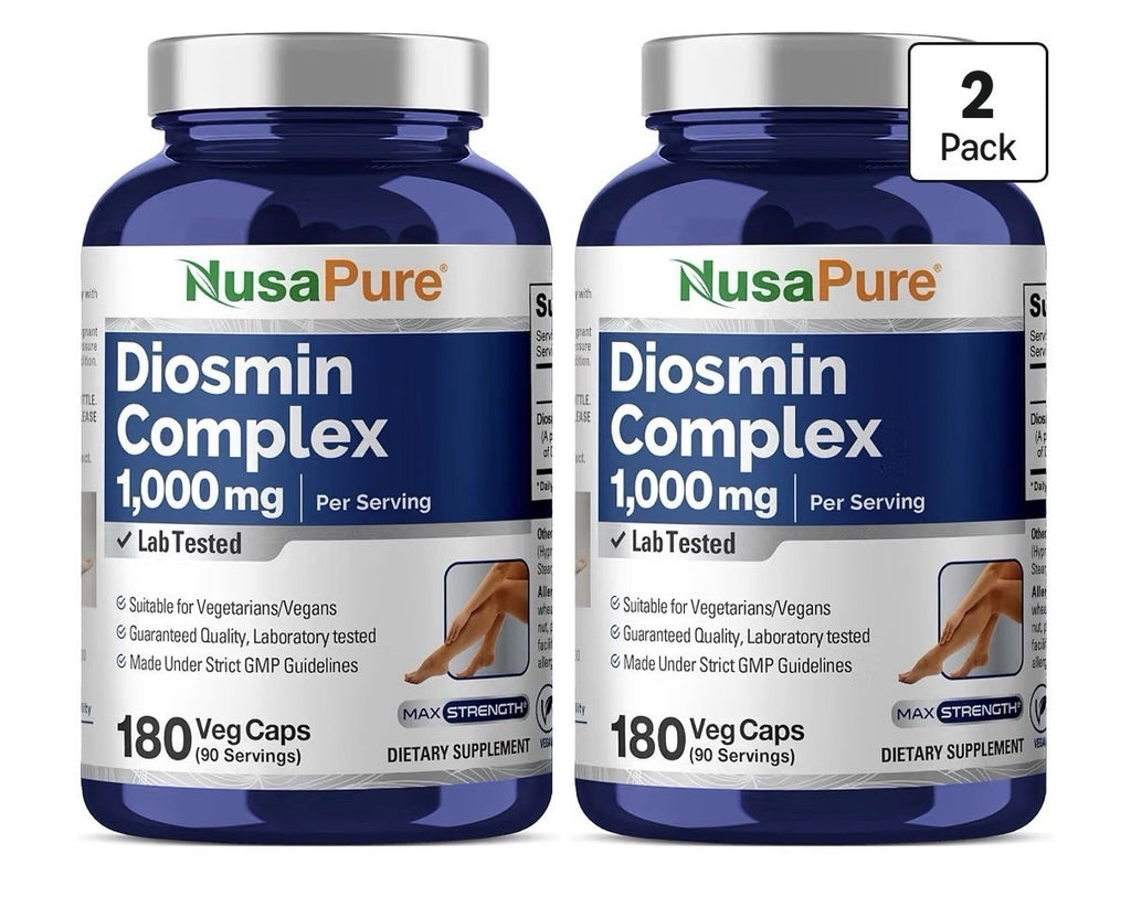 NusaPure Diosmin Complex 1000mg Per Serving 2 Pack 180 Veg Capsules Each Pack