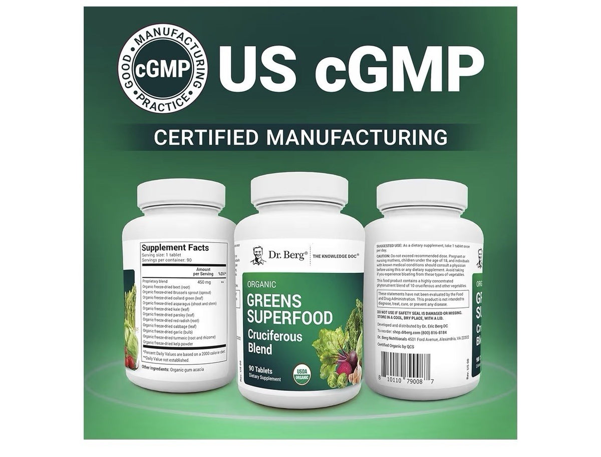 Dr. Berg Greens Superfood Cruciferous Blend Vegetable 90 Tablets Super Greens