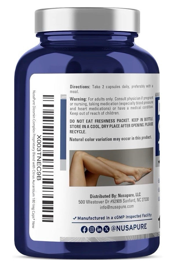 NusaPure Diosmin Complex 1000mg Per Serving 2 Pack 180 Veg Capsules Each Pack