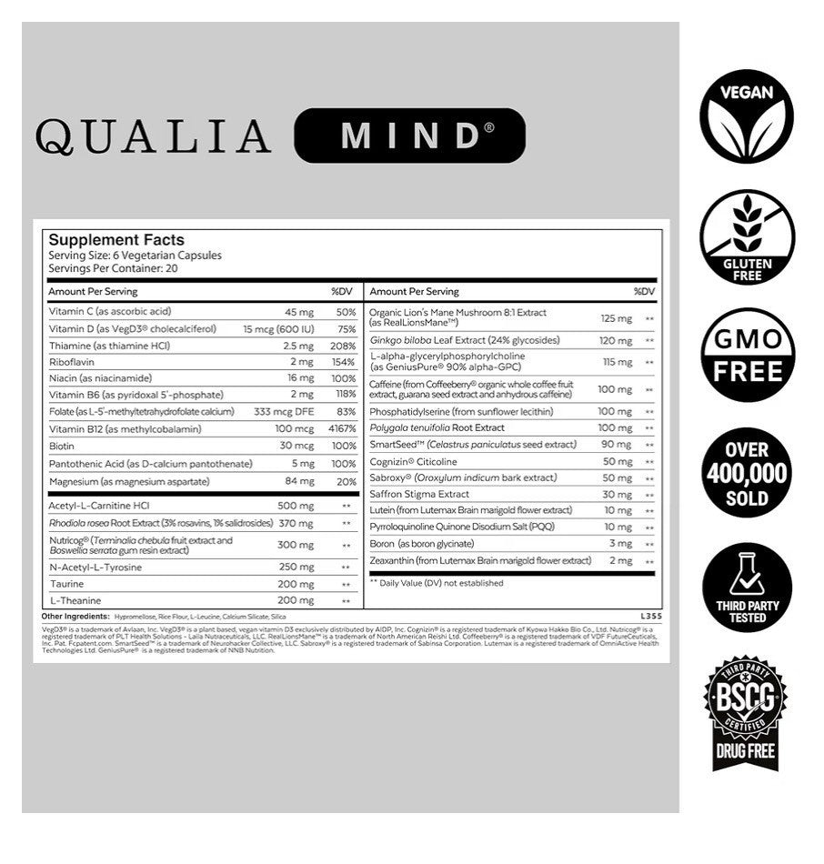 2 Pack Qualia Mind Focus Memory Drive The Ultimate Blend For Brain Health