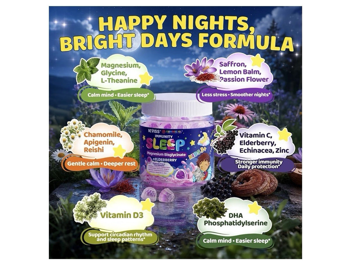 Neviss Kids Immunity Sleep Kids 3+ Magnesium Bisglycinate Calm Sleep 60 Gummies