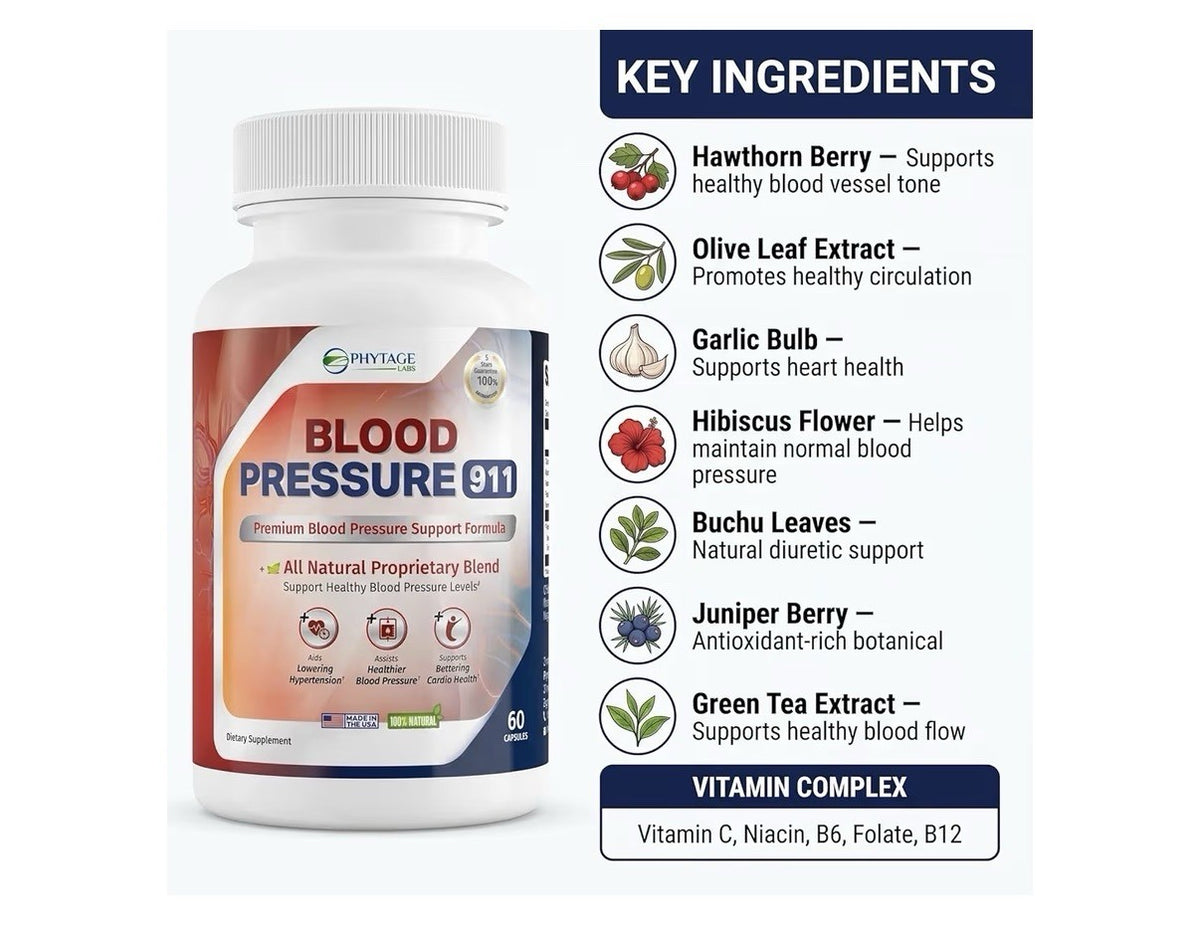 Phytage Labs Blood Pressure 911 Heart Circulation Support Supplement 60 Capsules