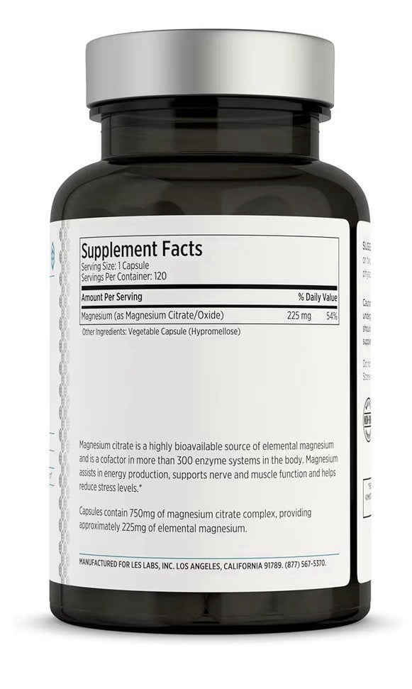 LES Labs Magnesium Citrate Stress Relief Restful Sleep Heart Metabolism 120 Caps