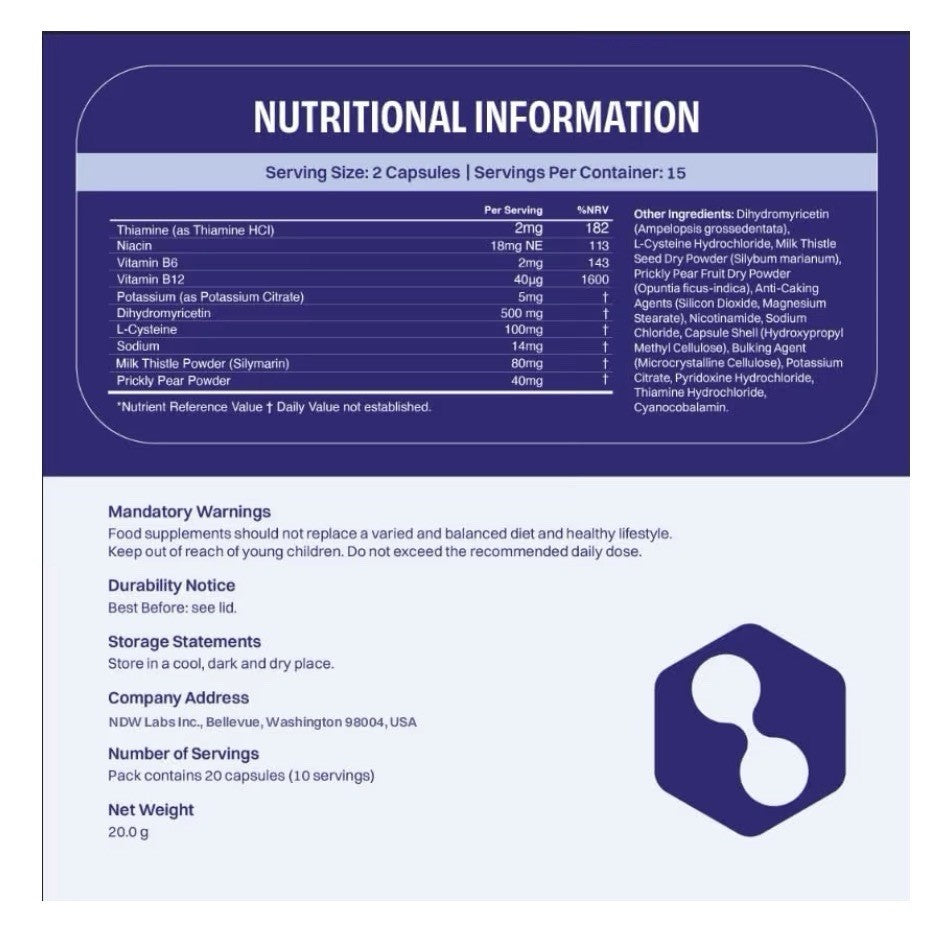 No Days Wasted Take When You Celebrate DHM Detox 30 Capsules (15 Servings) Jar