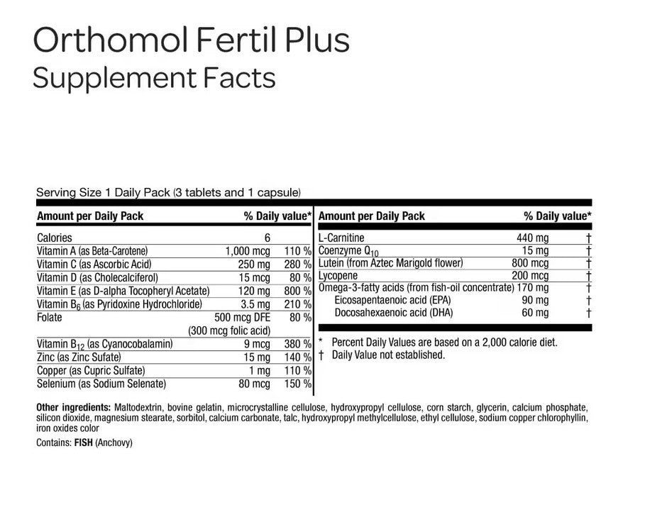 Orthomol Fertil Plus Male Fertility Male Prenatal Supplements 30 Daily Packs