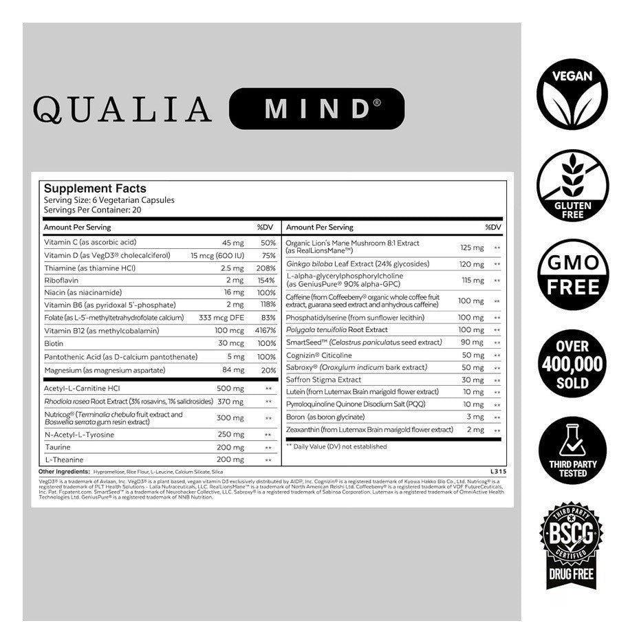 Qualia Mind Focus Memory Drive The Ultimate Blend For Brain Health 120 Capsules