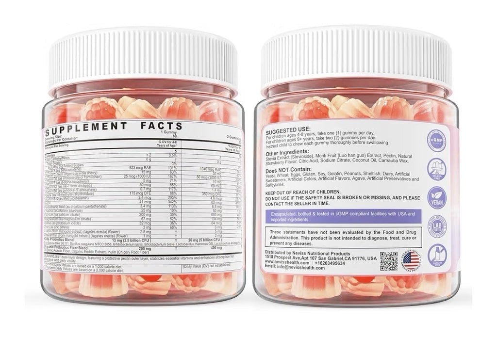 Nextdia Kids Methylated Multivitamin Gummies Calcium D3 K2 Probiotics 60 Gummies