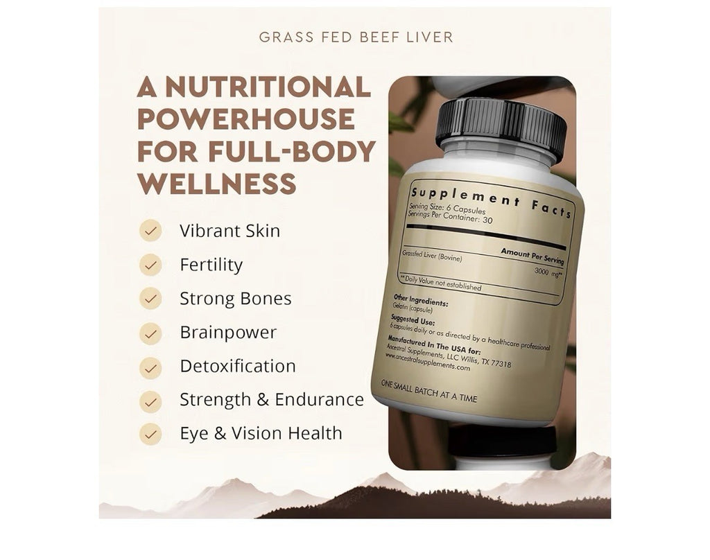 Ancestral Supplements Beef Liver Grass Fed Full Body Wellness 180 Capsules