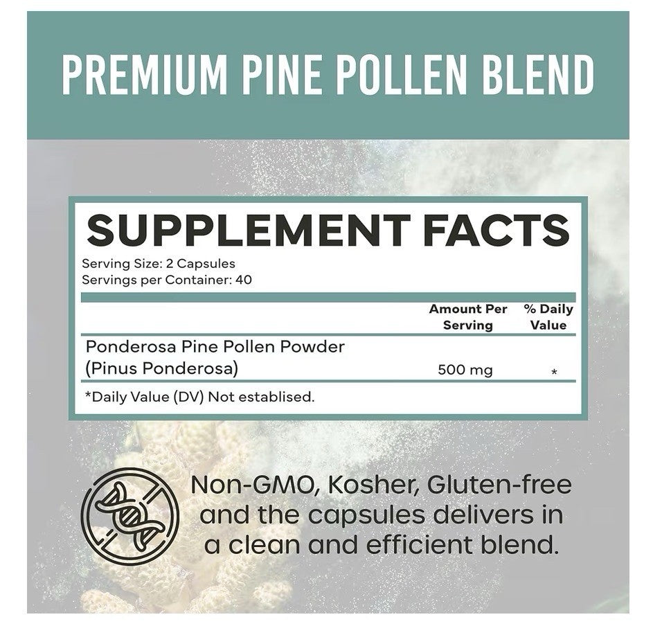 Holistic Bin Pine Pollen Pinus Ponderosa Wild Harvested 40 Capsules