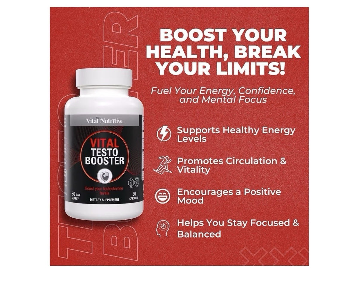 VITAL NUTRITIVE Vital Testo Booster Natural Testosterone Support Supplement 30ca