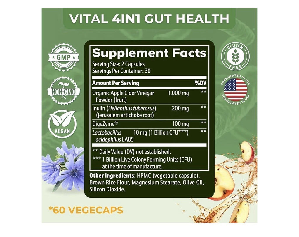2 Pack Vital Nutritive Vital Gut Health 4inl with Apple Cider Vinegar Prebiotics