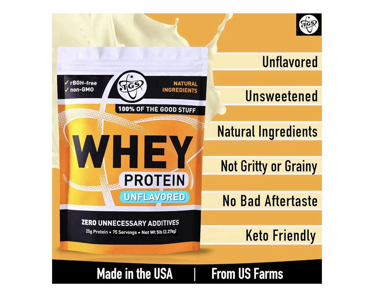 TGS Nutrition Whey Protein Powder Unflavored Unsweetened Muscle Recovery 5 Pound