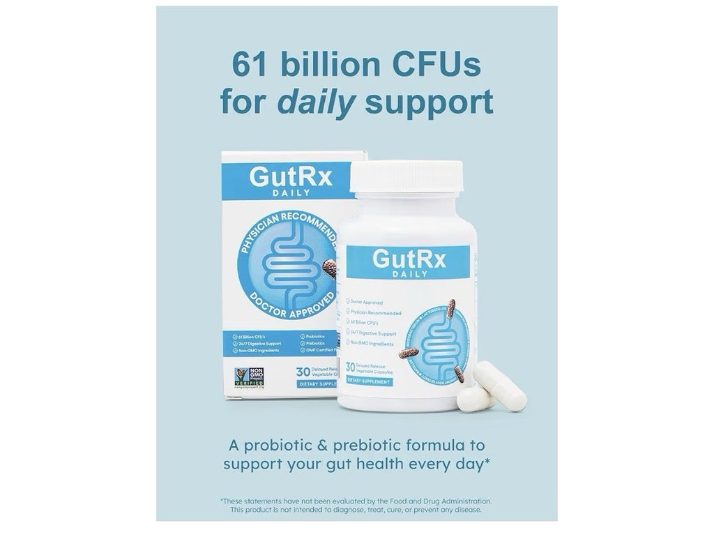 GutRX Daily Probiotics Digestive Gut Health for Women & Men 30 Capsules