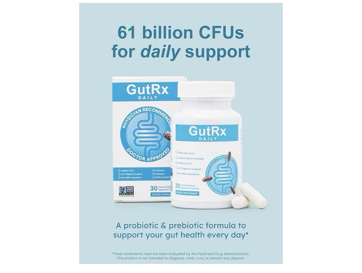 GutRX Daily Probiotics Digestive Gut Health for Women & Men 30 Capsules