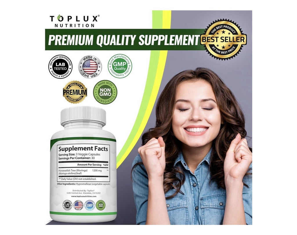 Toplux Moringa Capsules 1200mg Ultra High Purity Maximum Potency 90 Capsules