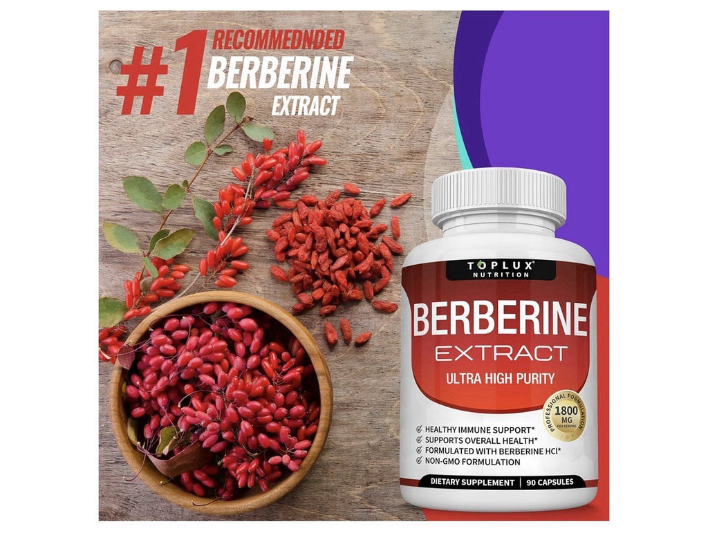 Toplux Berberine Extract 1800mg Ultra High Purity HCL 97% Purity 90 Capsules