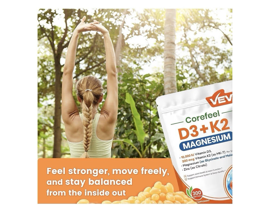 VEV Corefeel Vitamin D3 + K2 Magnesium Zinc Joints Heart Immune Support 300sgels