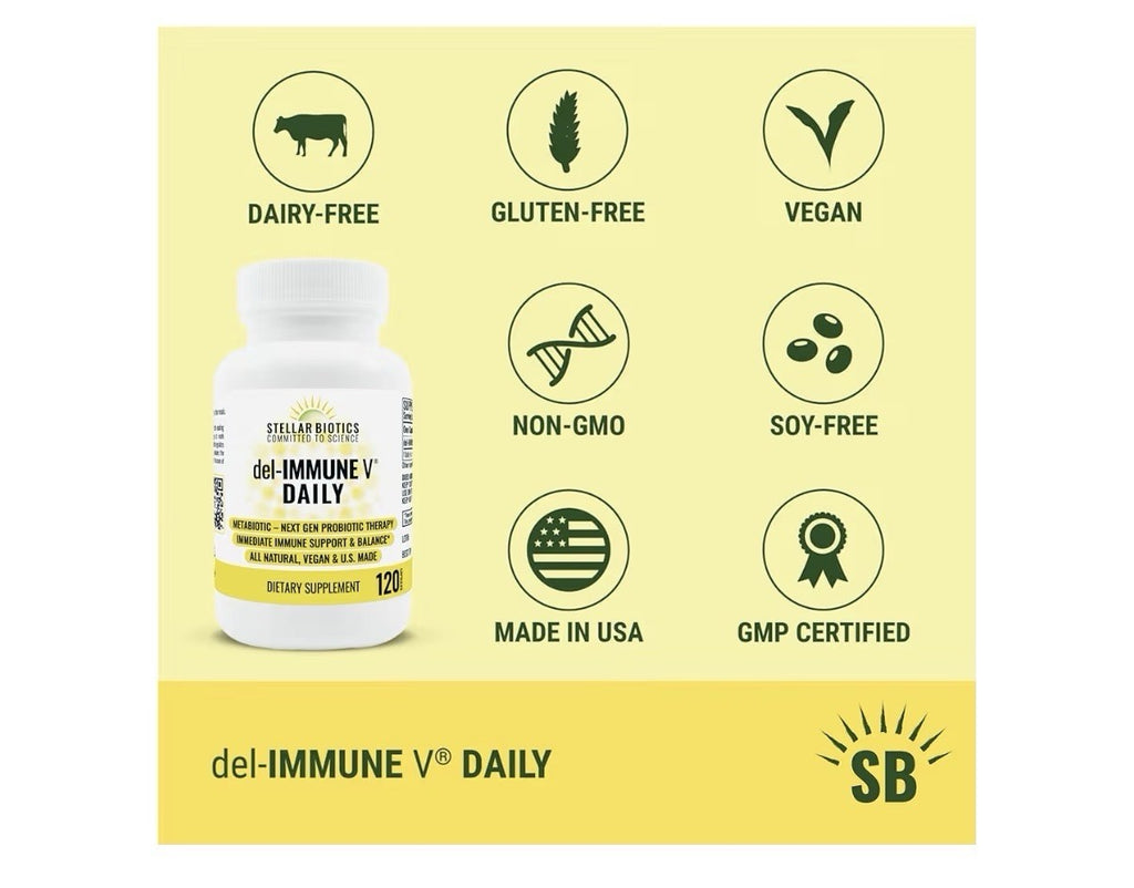 Del-Immune V Daily by Stellar Biotics Natural Immune Support Gut Health 120 Caps