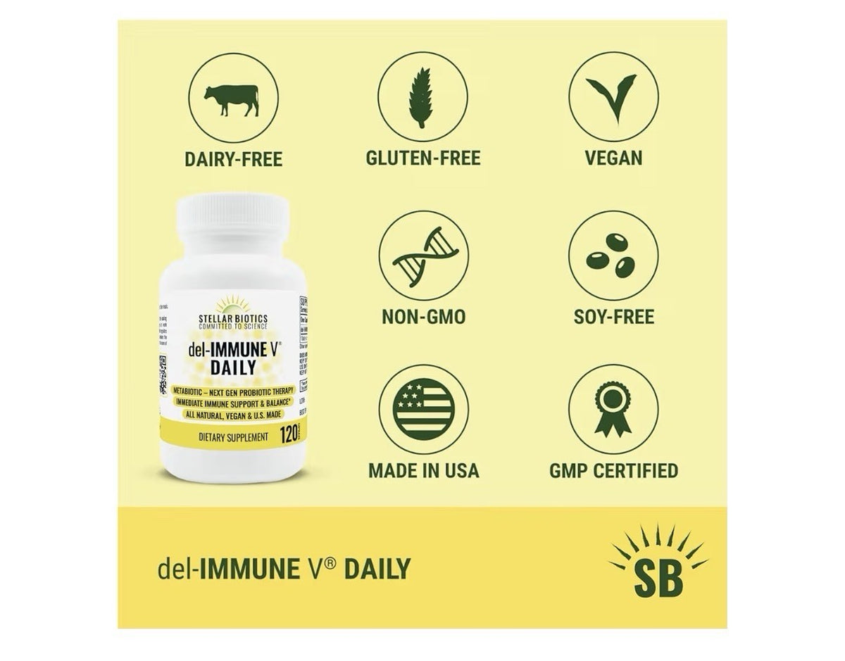 Del-Immune V Daily by Stellar Biotics Natural Immune Support Gut Health 120 Caps