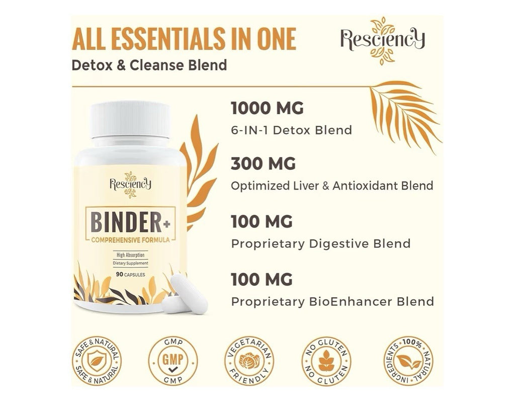 Resciency Binder+ Comprehensive Formula Detox Supplement Liver Gut Health 90caps