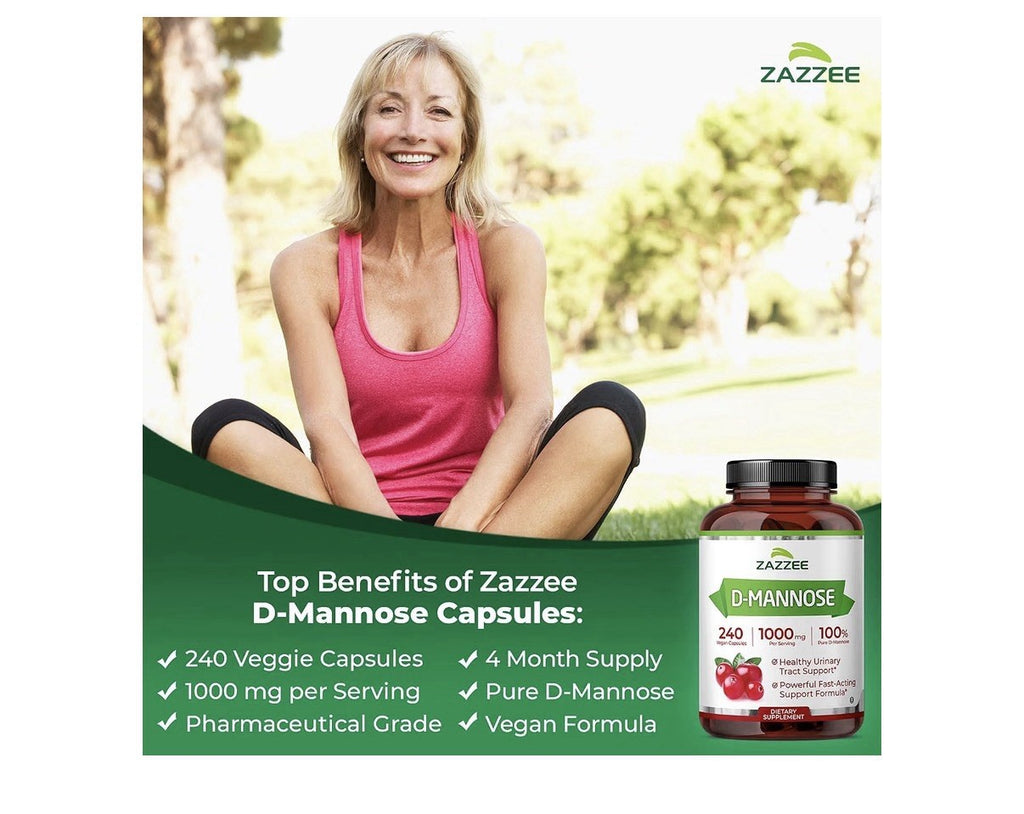 Zazzee D-Mannose Healthy Urinary Tract Support 4 Month Supply 240 Capsules