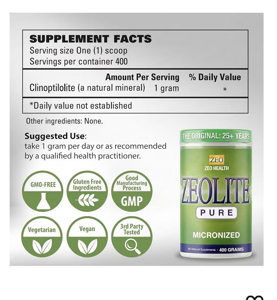 Zeo Health Zeolite Powder Pure Micronized Full Body Detox Cleanse Woman Men 400g
