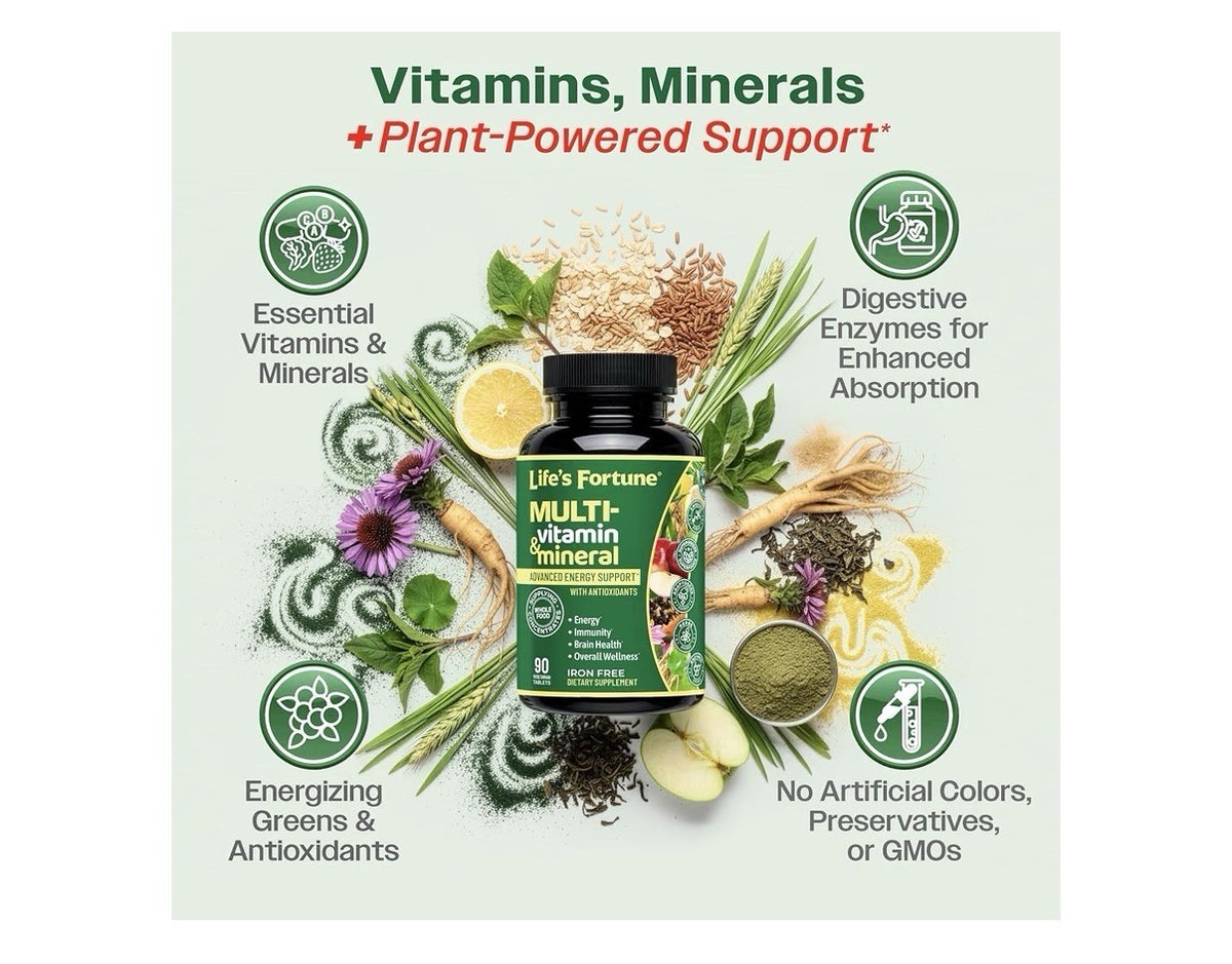 Life's Fortune Multivitamin Mineral Energy Immunity Brain Overall Wellness 90Tab