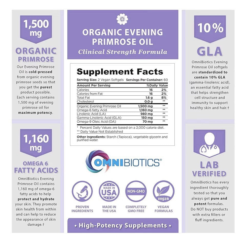 OmniBiotics Evening Primrose Oil Organic Clinical Strength Woman Hormone Balance