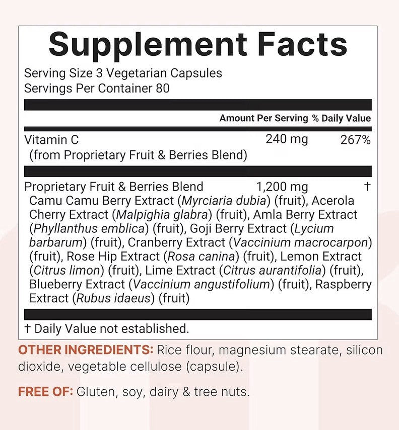 Micro Ingredients Whole Food Vitamin C From 10 Berries And Fruits 240 Capsules