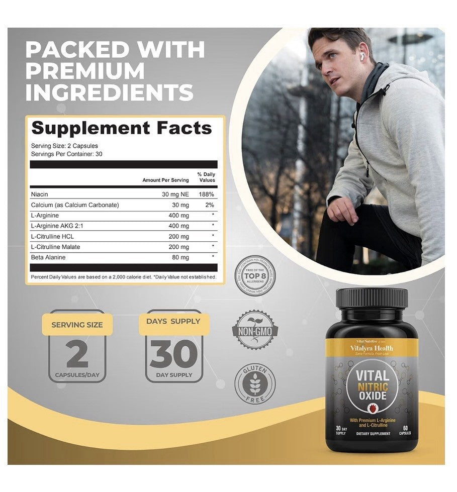 2 Pack Vital Nutritive Vital Nitric Oxide for Men Workout Booster Blood Flow