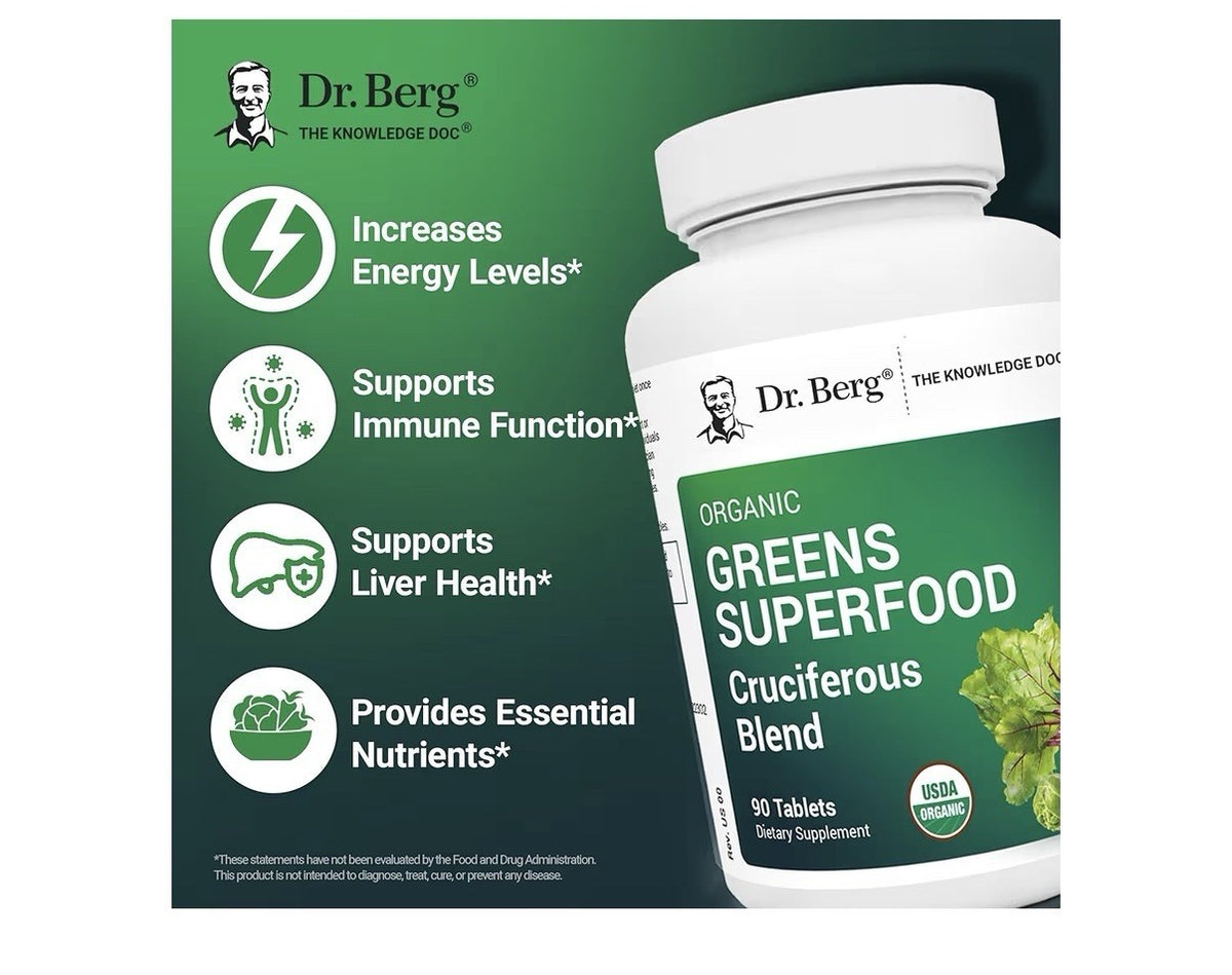 Dr. Berg Greens Superfood Cruciferous Blend Vegetable 250 Tablets Super Greens