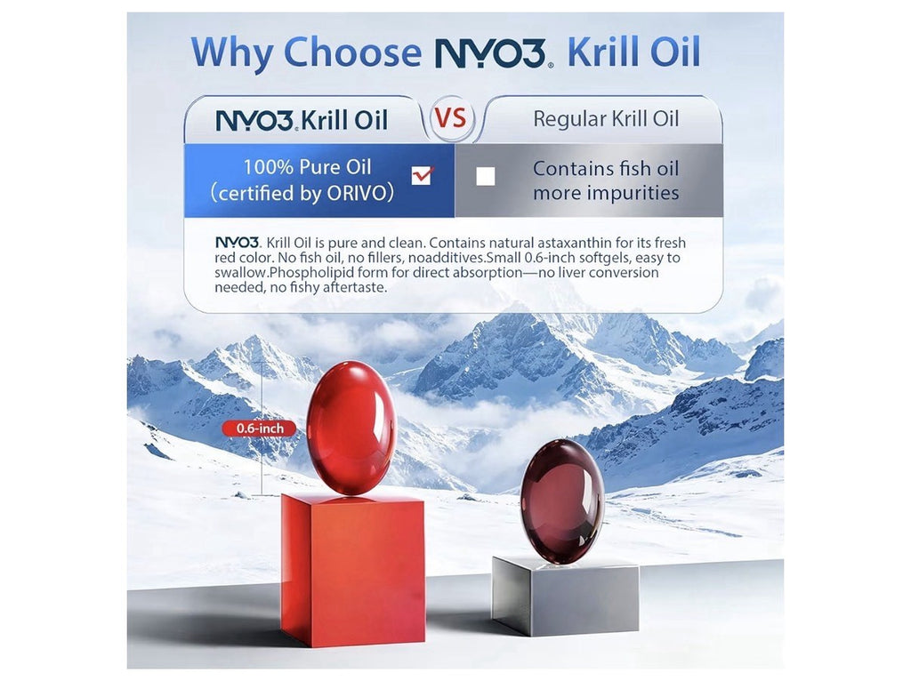 NYO3 Krill Oil Omega 3 Supplement 1000mg EPA DHA Pure Antarctic Krill 30 Softgel