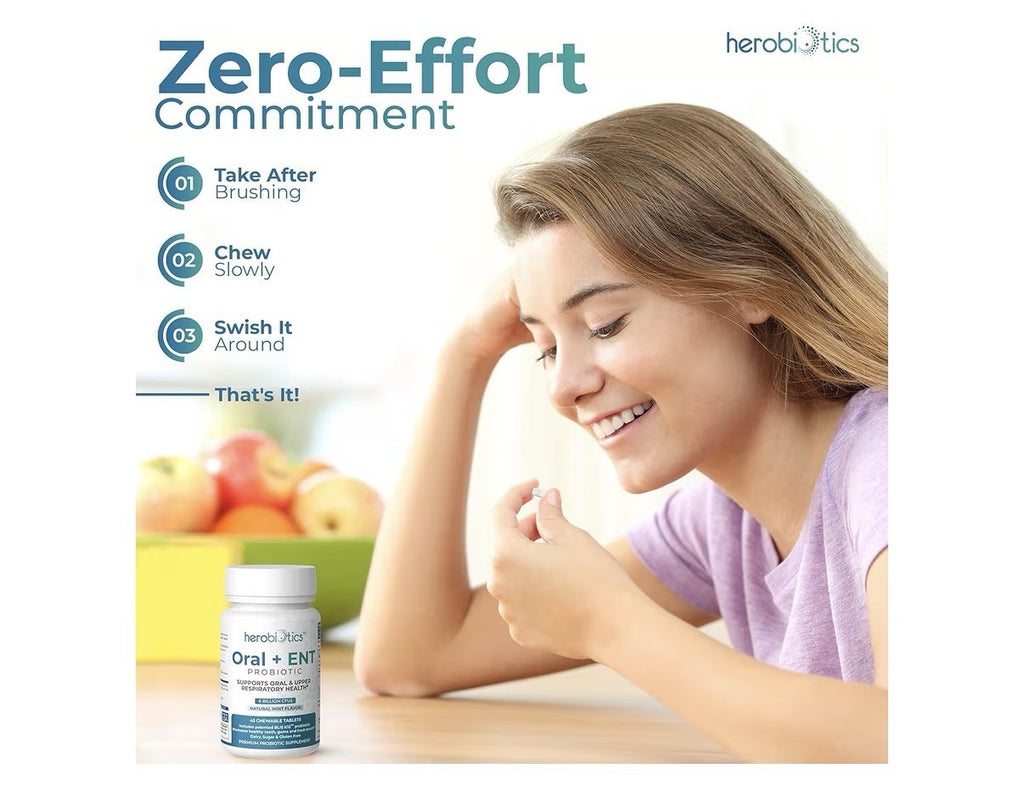 herobiotics Oral+ENT Probiotics Better Breath Gingivitis Strep Throat 45Chewable