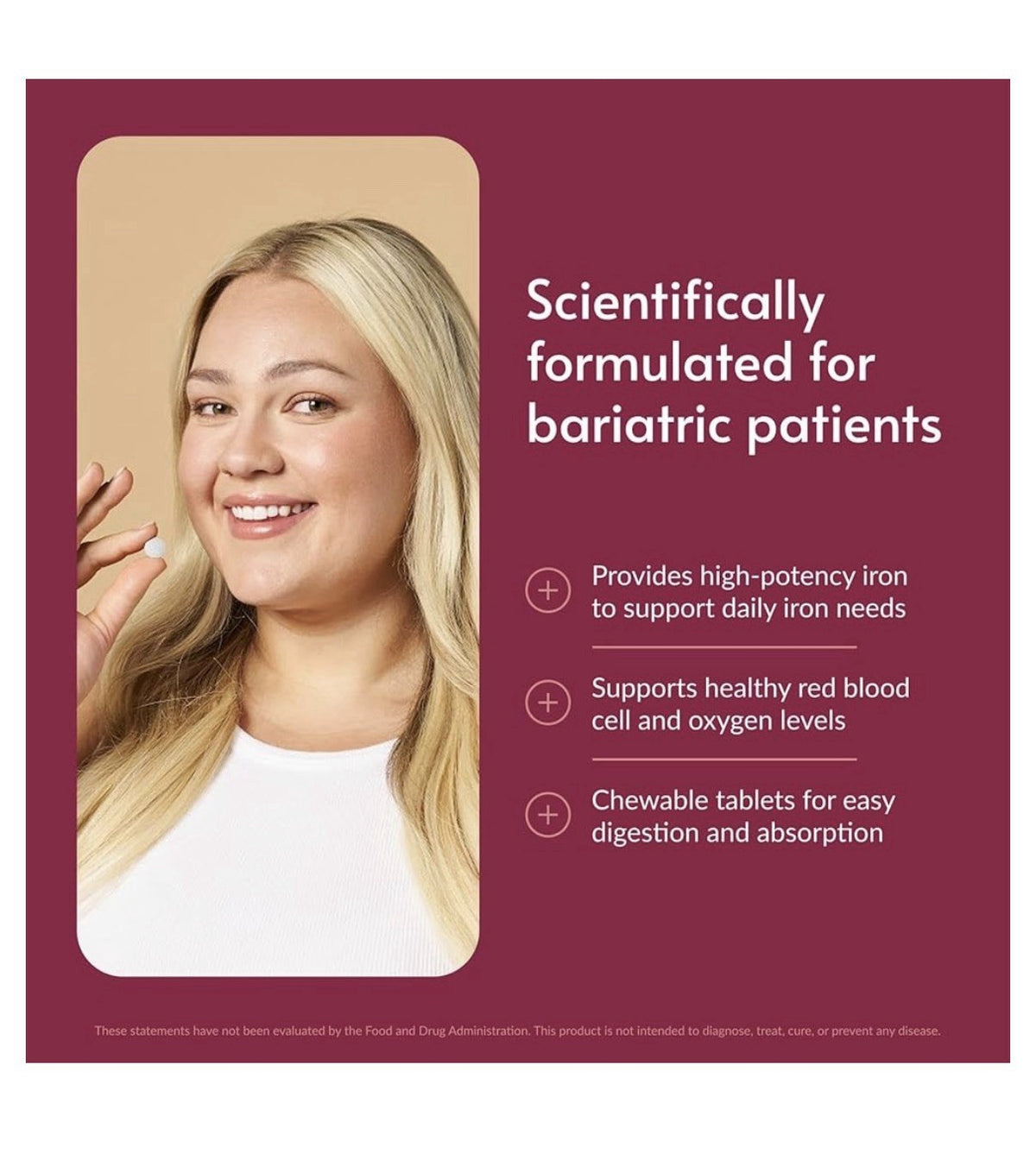 Bariatric Advantage Chewable Iron 60mg Vitamin C Bariatric Surgery Patient 270Ta