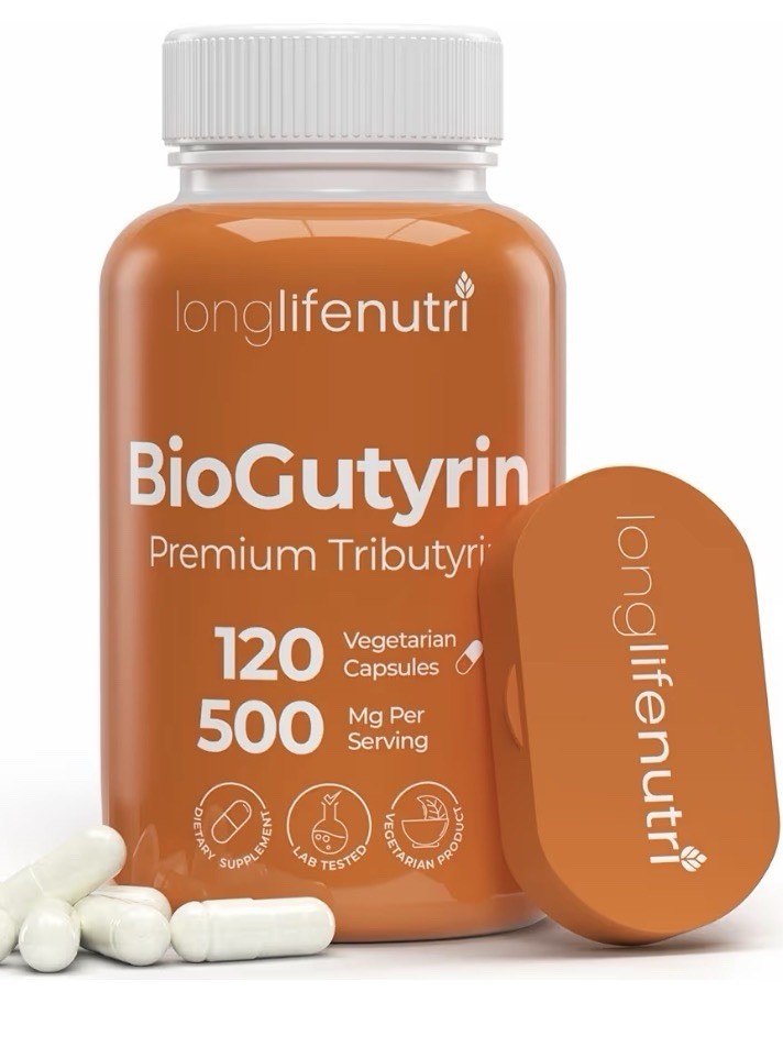 LongLifeNutri BioGutyrin Tributyrin 500mg Postbiotic Supplement 120 Capsules