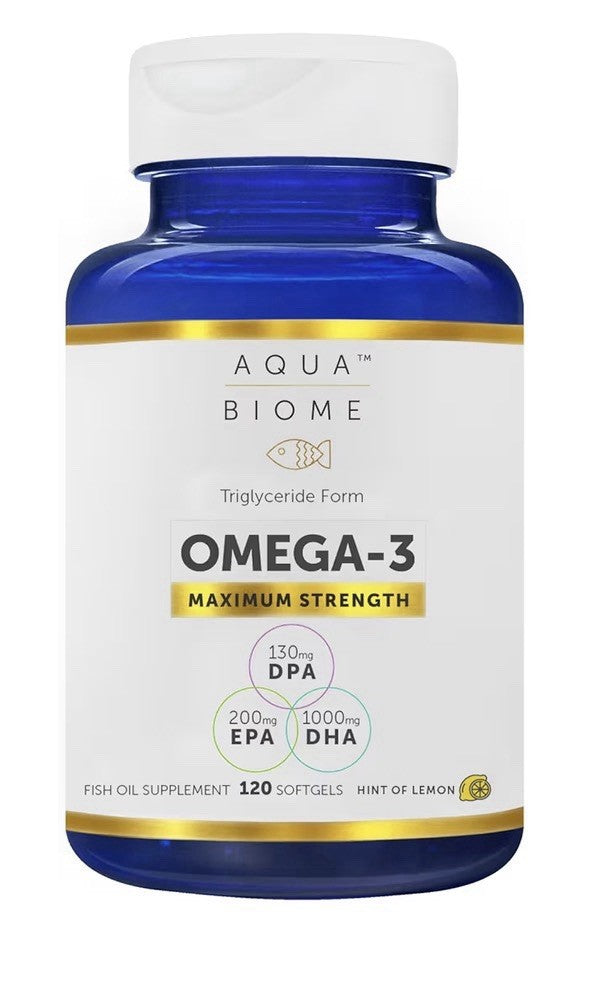 Aqua Biome Omega 3 Fish Oil Maximum Strength Triglyceride Form DPA EPA DHA 120sg