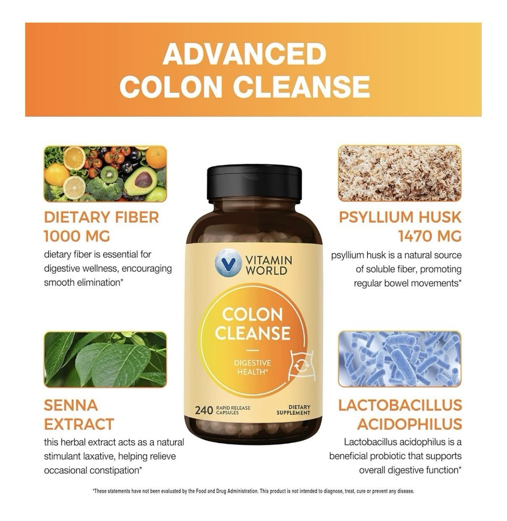 Vitamin World Colon Cleanse Digestive Health  Detox Gut Health 240 Capsules