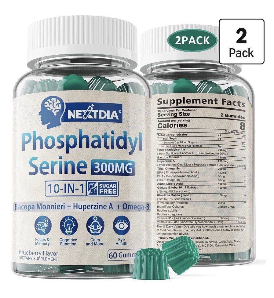 Nextdia Phosphatidyl Serine 3000MG Bacopa Monnieri Omega 3 Huperzine A 2Pack