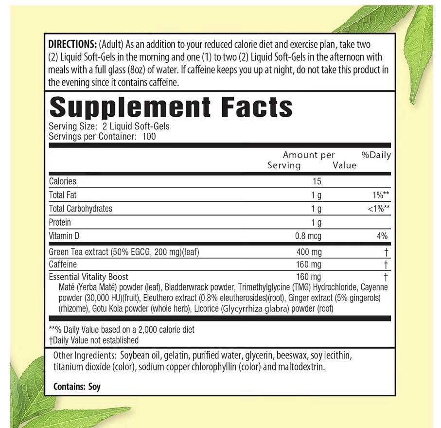 Applied Nutrition Green Tea Fat Burner Burn Calories Metabolism Support 200sgel
