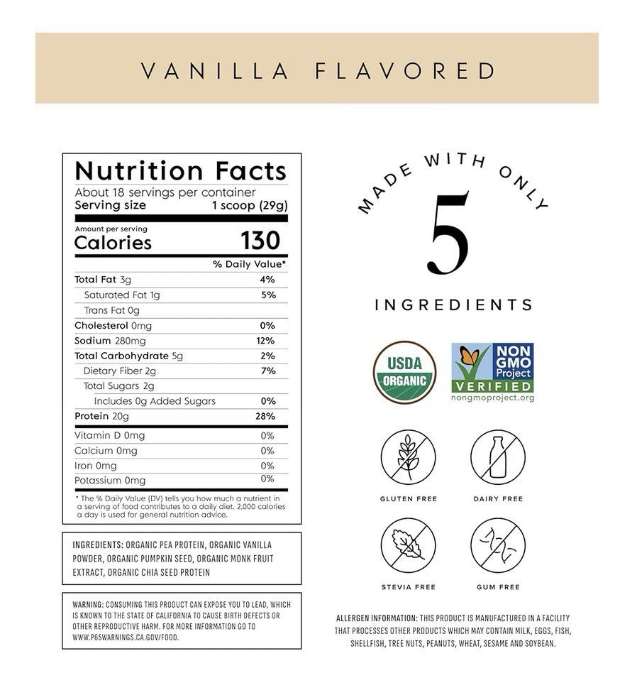 Truvani Protein Organic Planet Based Powder Vanilla 5 Ingredients 18serving 20g