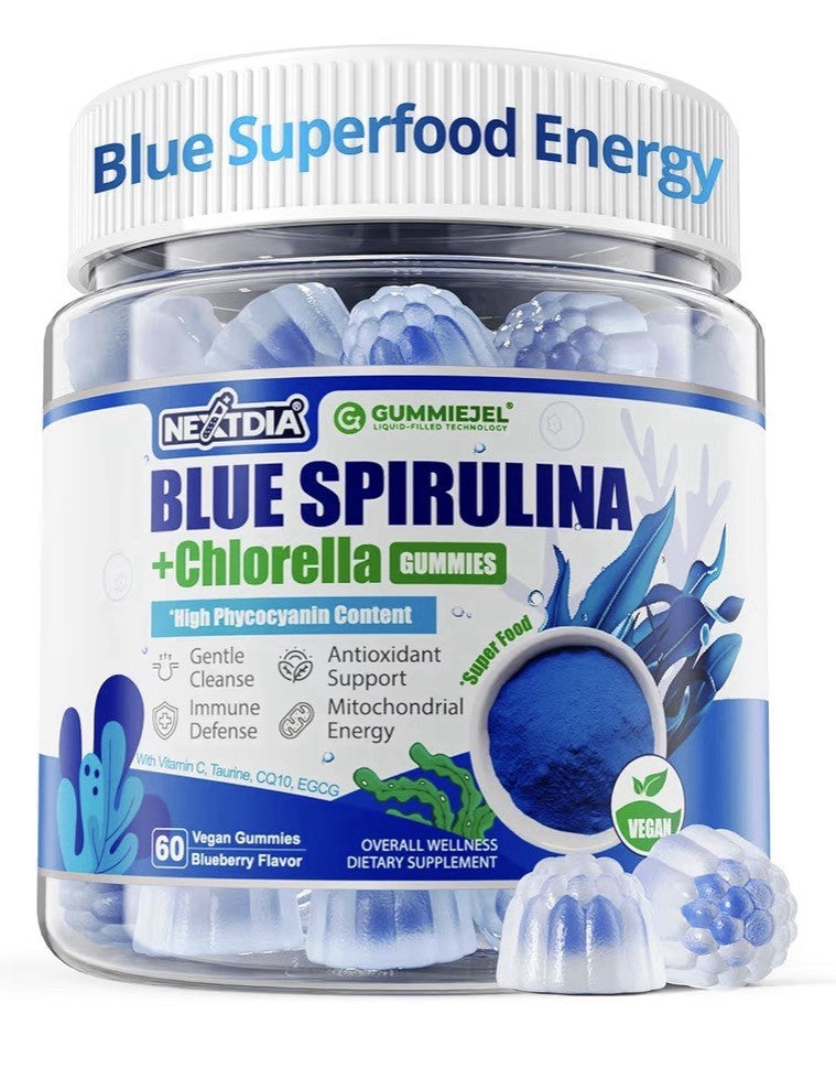 2 Pack Nextdia Blue Spirulina + Chlorella Gummies High Phycocyanin Content