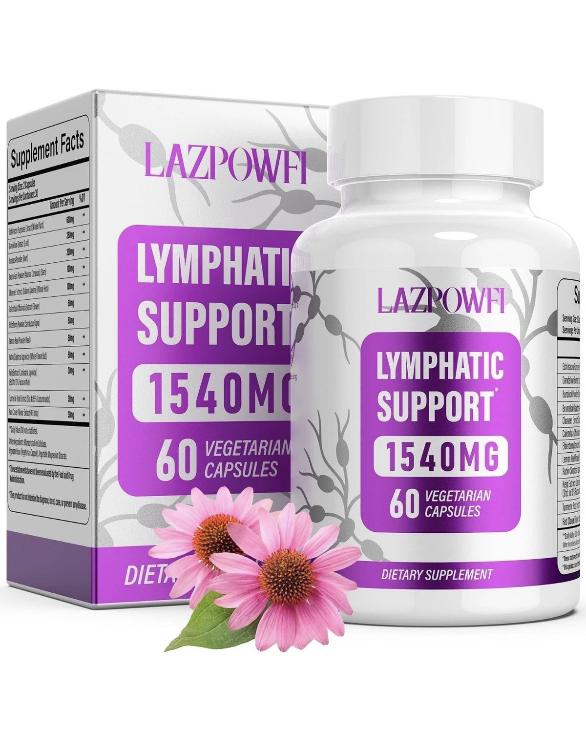 2 Pack LAZPOWFI Lymphatic Drainage 1540mg Lymph System Support For Women & Men