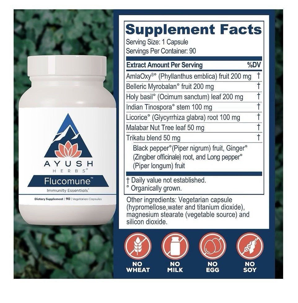 Ayush Herbs Flucomune Immunity Essentials Respiratory Balance Sinus Support 90ca