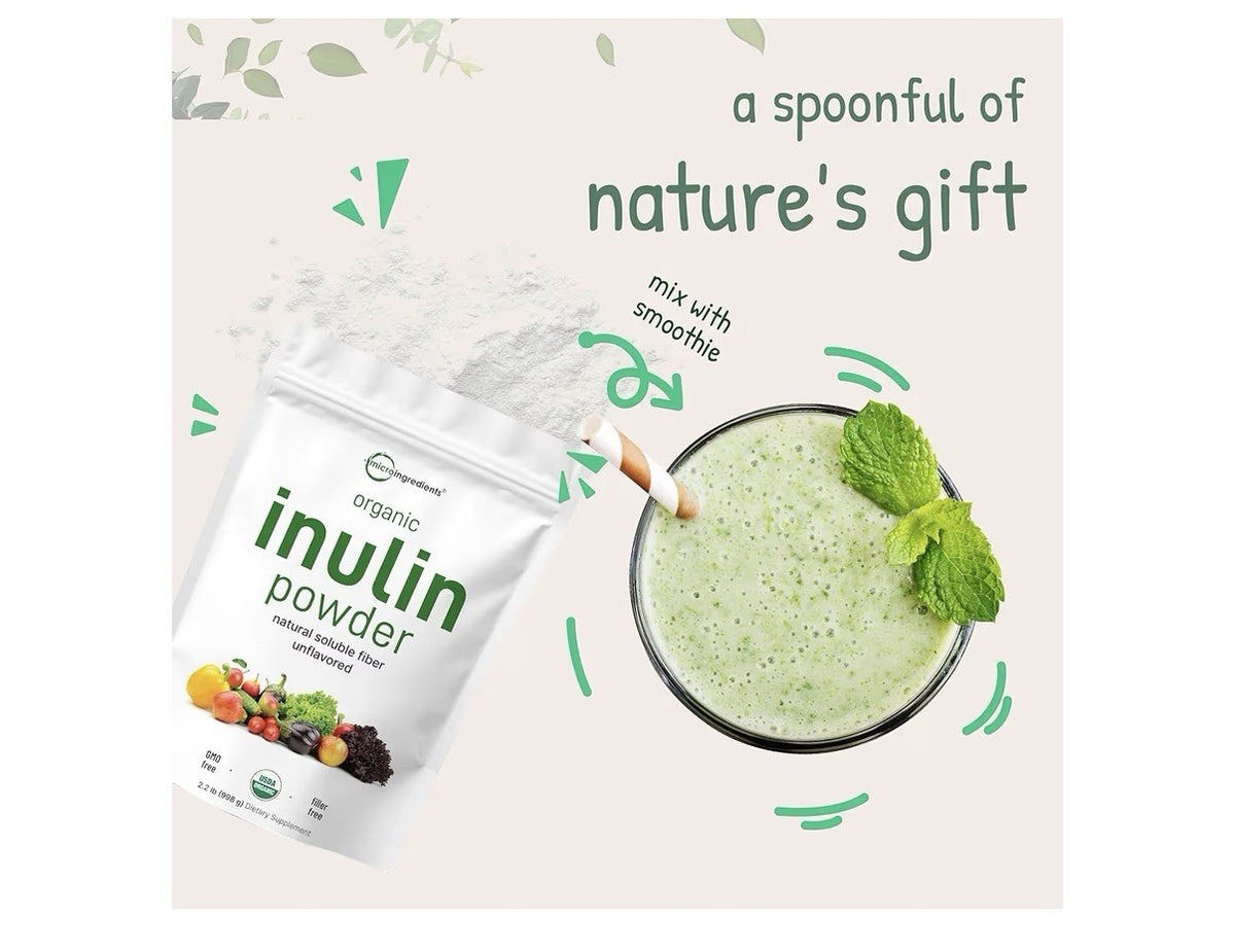 Micro Ingredients Inulin Organic Natural Soluble Fiber Powder 1.1 lbs Unflavored