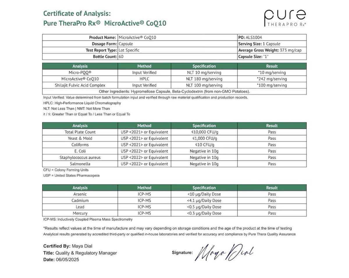 Pure Therapro Rx MicroActive CoQlO Enhanced with MicroPQQ 60 Capsules